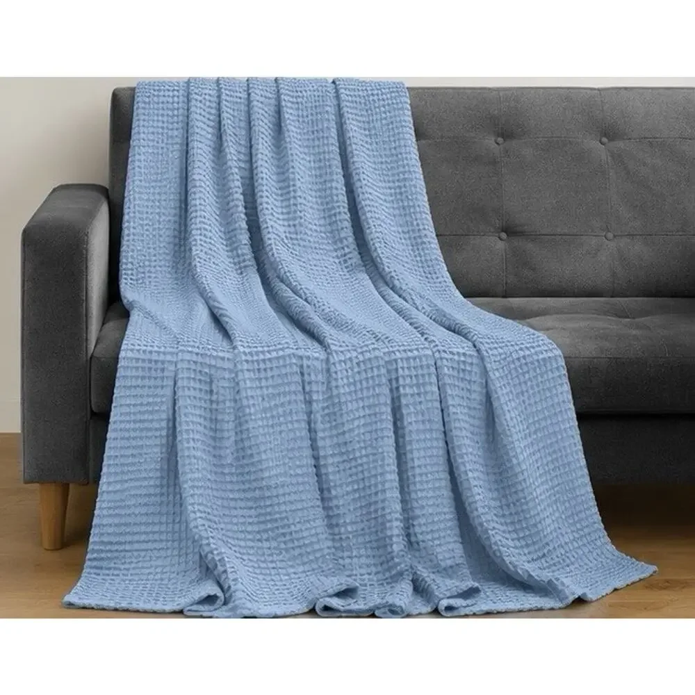 Utopia Bedding Twin Size 100% Cotton Waffle Weave Blanket Blue 90x72 NWOT